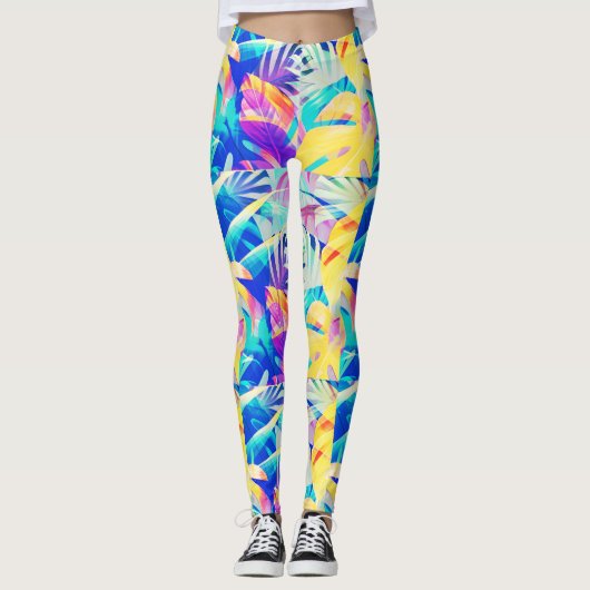 Moderne Abstracte Bloemige Pastel Kleur Leggings (Voorkant)