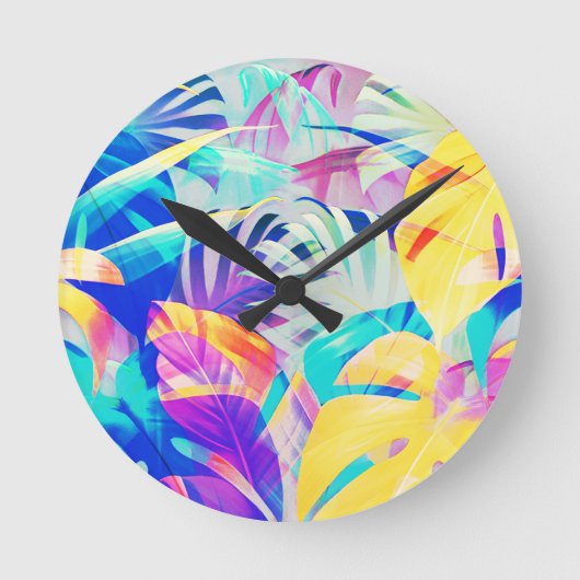 Moderne Abstracte Bloemige Pastel Kleur Ronde Klok (Voorkant)