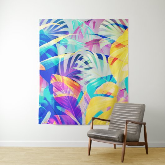 Moderne Abstracte Bloemige Pastel Kleur Wandkleed (In situ)