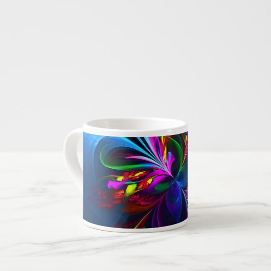 Moderne Abstracte Bloemkunst Rode Blauwe Patroon # Espresso Kop (Links)