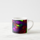 Moderne Abstracte Bloemkunst Rode Blauwe Patroon # Espresso Kop (Rechts)