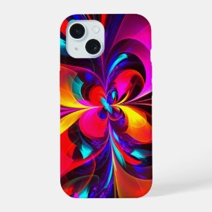 Moderne Abstracte Bloemkunst Rode Blauwe Patroon # iPhone 15 Case