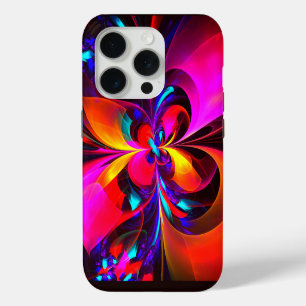Moderne Abstracte Bloemkunst Rode Blauwe Patroon # iPhone 15 Pro Case