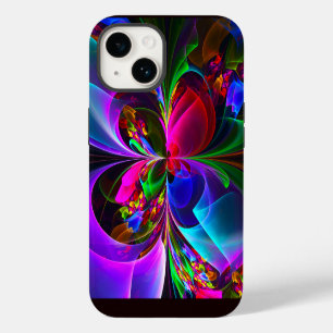 Moderne Abstracte Bloemkunst Rode Blauwe Patroon # iPhone 14 Hoesje