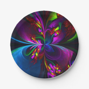 Moderne Abstracte Bloemkunst Rode Blauwe Patroon # Papieren Bordje