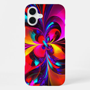Moderne Abstracte Bloemkunst Rood Blauw Patroon #0 iPhone 16 Plus Hoesje