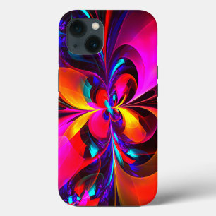 Moderne Abstracte Bloemkunst Rood Blauw Patroon #0 iPhone 13 Hoesje
