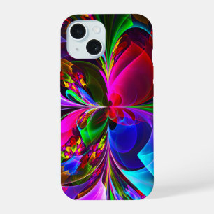 Moderne Abstracte Bloemkunst Rood Blauw Patroon #1 iPhone 15 Case