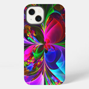 Moderne Abstracte Bloemkunst Rood Blauw Patroon #1 iPhone 13 Hoesje