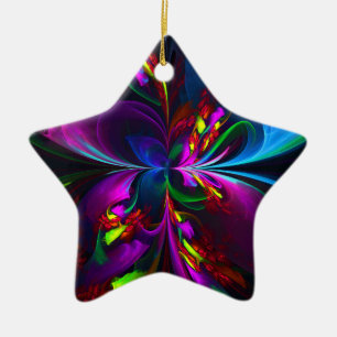 Moderne Abstracte Bloemkunst Rood Blauw Patroon #1 Keramisch Ornament