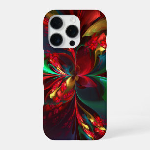Moderne Abstracte Bloemkunst Rood Groen Patroon #1 iPhone 16 Pro Hoesje