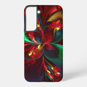 Moderne Abstracte Bloemkunst Rood Groen Patroon #1 Samsung Galaxy Hoesje