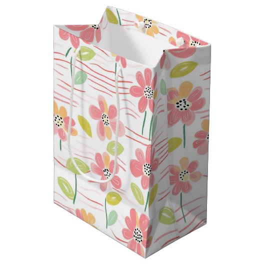 Moderne Abstracte Bloemlijn Patroon (3) Medium Cadeauzakje (Voorkant Gekanteld)