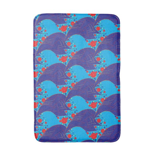 Moderne abstracte BLUE en rode regenboogdruppels Badmat (Voorkant Verticaal)