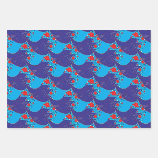 Moderne abstracte BLUE en rode regenboogdruppels Inpakpapier Vel (Voorkant 2)