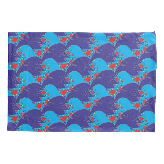 Moderne abstracte BLUE en rode regenboogdruppels Kussensloop (Achterkant)