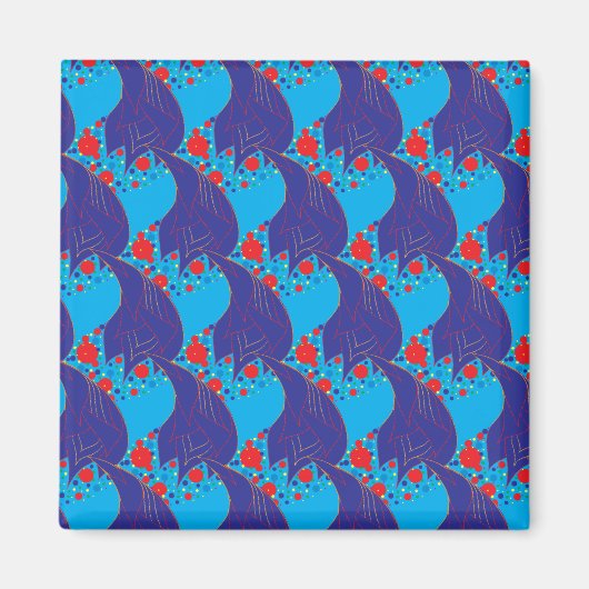 Moderne abstracte BLUE en rode regenboogdruppels Magneet (Voorkant)