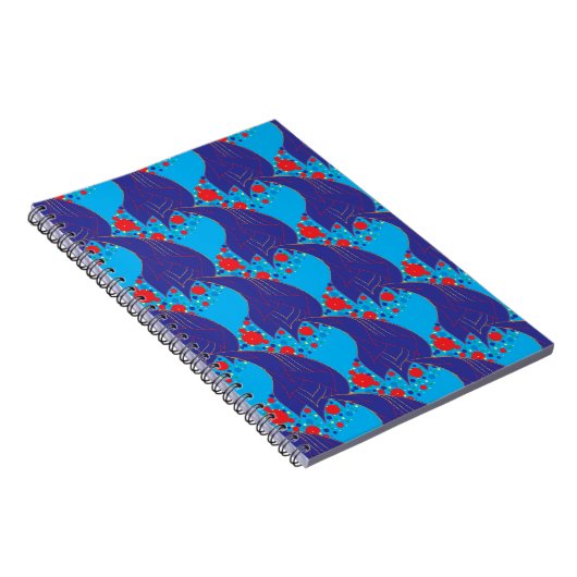 Moderne abstracte BLUE en rode regenboogdruppels Notitieboek (Rechterzijde)