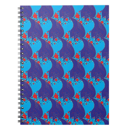 Moderne abstracte BLUE en rode regenboogdruppels Notitieboek (Voorkant)