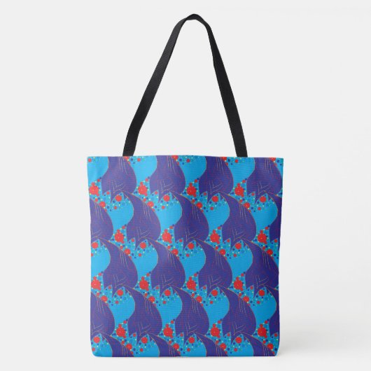 Moderne abstracte BLUE en rode regenboogdruppels Tote Bag (Voorkant)