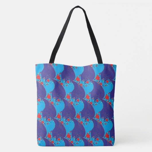 Moderne abstracte BLUE en rode regenboogdruppels Tote Bag (Achterkant)