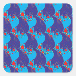 Moderne abstracte BLUE en rode regenboogdruppels Vierkante Sticker