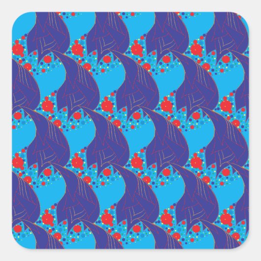 Moderne abstracte BLUE en rode regenboogdruppels Vierkante Sticker (Voorkant)