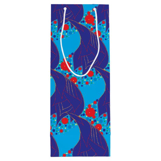 Moderne abstracte BLUE en rode regenboogdruppels Wijn Cadeautas (Achterkant)