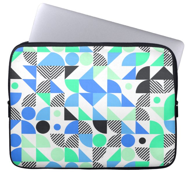 Moderne Abstracte Blue Mint geometrisch Laptop Sleeve (Voorkant)