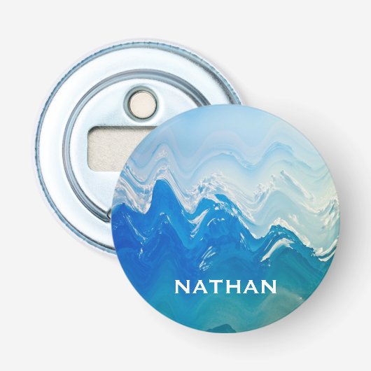 Moderne Abstracte Blue Ocean Art gepersonaliseerd Button Flesopener (Voorkant)