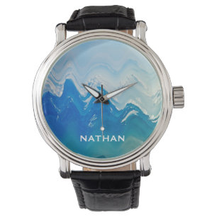 Moderne Abstracte Blue Ocean Art gepersonaliseerd Horloge