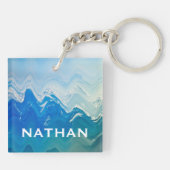 Moderne Abstracte Blue Ocean Art gepersonaliseerd Sleutelhanger (Achterkant)