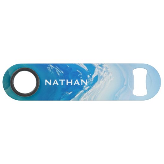 Moderne Abstracte Blue Ocean Art gepersonaliseerd Speed Flessenopener (Voorkant (Horizontaal))