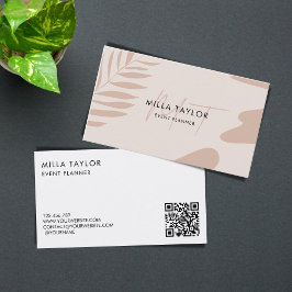 Moderne Abstracte Blush Pink Monogram QR Code Visitekaartje