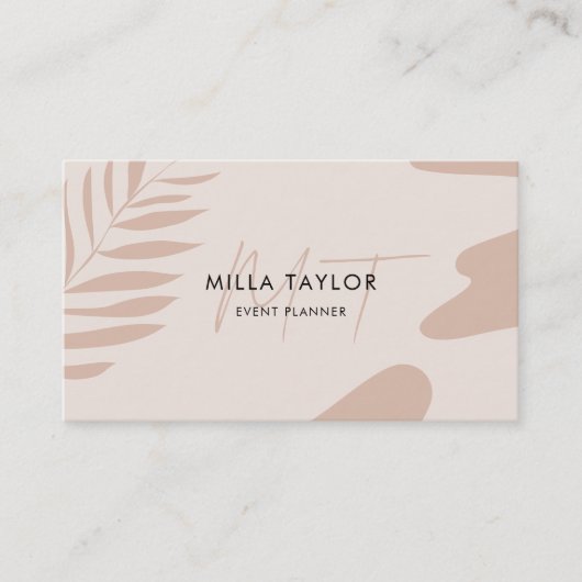 Moderne Abstracte Blush Pink Monogram QR Code Visitekaartje (Voorkant)