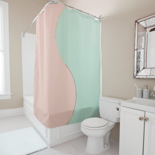 Moderne Abstracte Blush Roze Mint Collectie Douchegordijn (In situ)