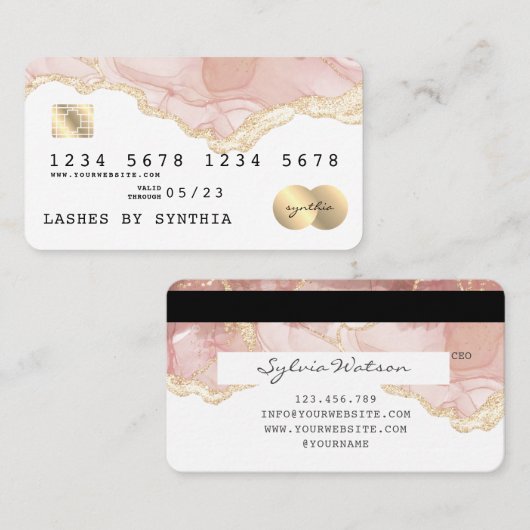 Moderne Abstracte Blush Waterverf Credit Kaart Sty Visitekaartje (Voorkant / Achterkant)