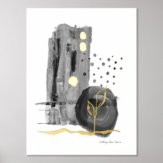 Moderne Abstracte Boho Style Black White Waterverf Folie Afdrukken (Voorkant)