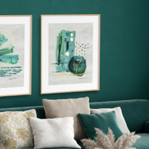 Moderne Abstracte Boho Style Green in Gold Waterve Folie Afdrukken