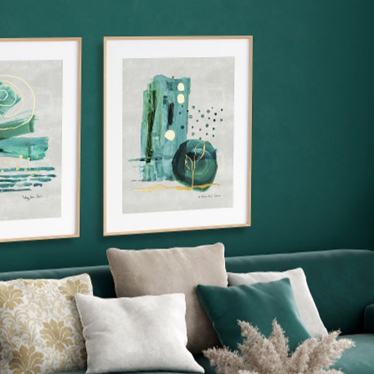 Moderne Abstracte Boho Style Green in Gold Waterve Folie Afdrukken