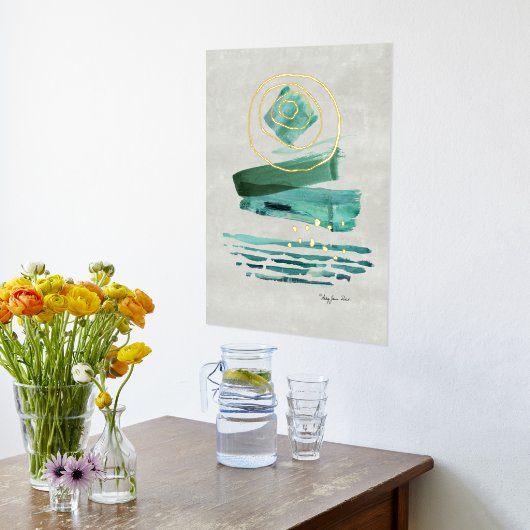 Moderne Abstracte Boho Style Waterverf Groen in go Folie Afdrukken (Laag (Keuken))