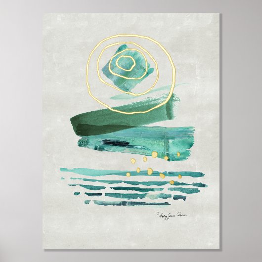 Moderne Abstracte Boho Style Waterverf Groen in go Folie Afdrukken (Voorkant)