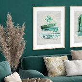Moderne Abstracte Boho Style Waterverf Groen in go Folie Afdrukken