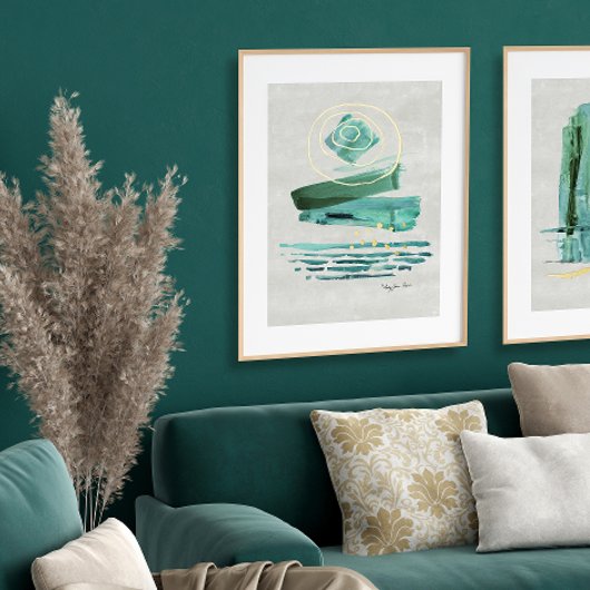 Moderne Abstracte Boho Style Waterverf Groen in go Folie Afdrukken