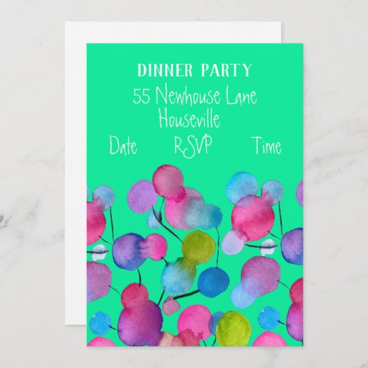 Moderne, abstracte boomkleurige Dinner Party Kaart (Voorkant / Achterkant)