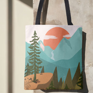 Moderne Abstracte Bos, Bergen en Zonsopgang Tote Bag