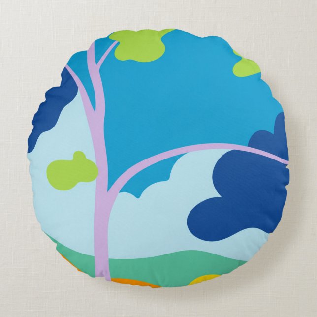 Moderne Abstracte Bos Landschap Ronde Kussen (Voorkant)