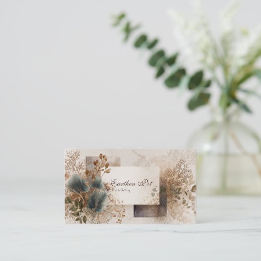 Moderne Abstracte botanische aardse collage Visitekaartje (Staand voorkant)