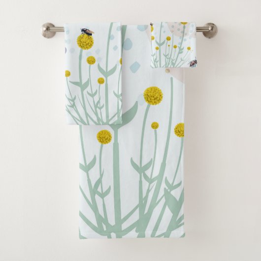 Moderne Abstracte Botanische Gele Billy Button Bad Handdoek (Insitu)