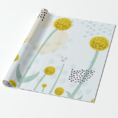 Moderne Abstracte Botanische Gele Billy Button Cadeaupapier (Uitgerold)